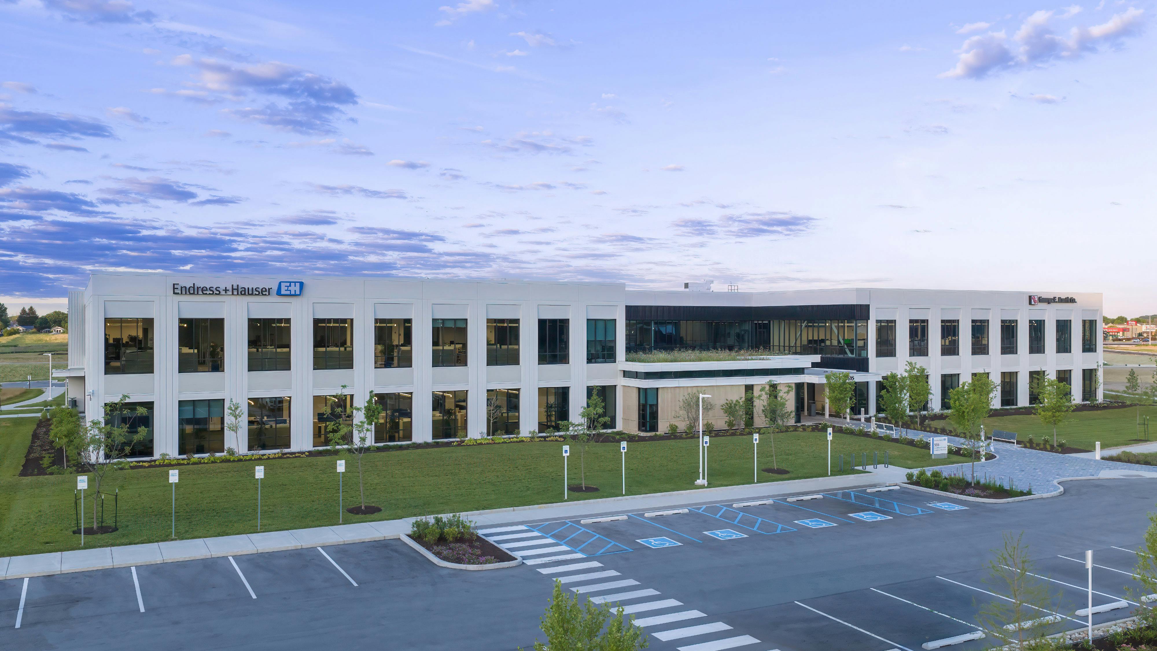 Exterior view of new Endress+Hauser building in Greenwood, Indiana