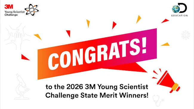 3M and Discover Education banner to congratulate 2026 3M Young Scientist Challenge State Merit Winners