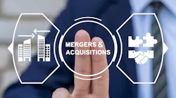 Two fingers press on digital icon and text representing Mergers & Acquisitions