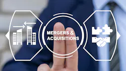 Two fingers press on digital icon and text representing Mergers & Acquisitions