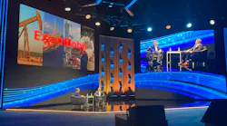 Dylan Pugh of ExxonMobil and Vincent Servello of AspenTech on stage at Optimize 26 in Houston