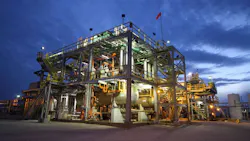 Ineos Calabrian sulfer dioxide plant in Port Neches, Texas at nightfall