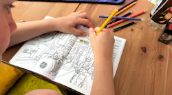 Based on photographs from Menzel's shopfloor, the coloring book offers a vivid glimpse into the world of large electric motor manufacturing
