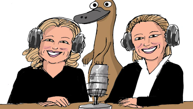 Comical Processing cartoon by Jerry King of Trish and Traci and a platypus