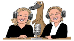 Comical Processing cartoon by Jerry King of Trish and Traci and a platypus