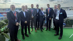 Syensqo and Airbus teams meet at Farnborough Airshow 2026. (Photo: Syensqo, PR128)