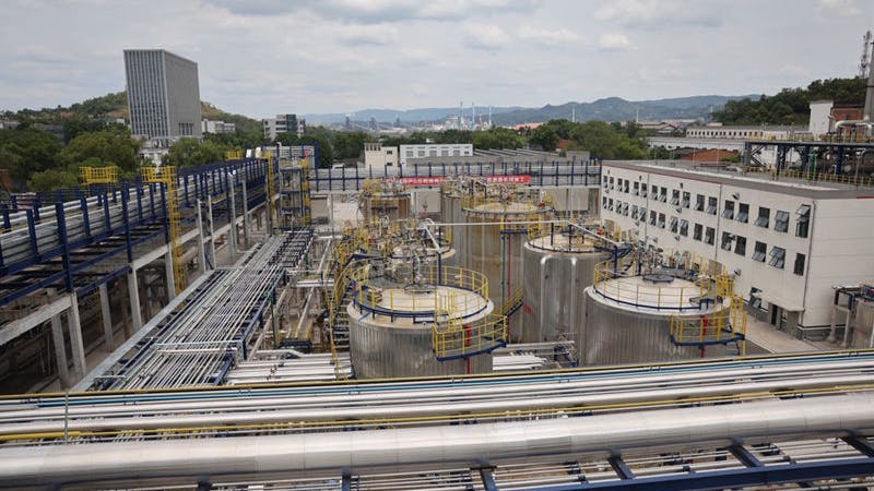 Aerial view of Sinopec special PVA (polyvinyl alcohol) resin plant in China