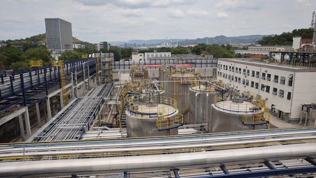 Aerial view of Sinopec special PVA (polyvinyl alcohol) resin plant in China