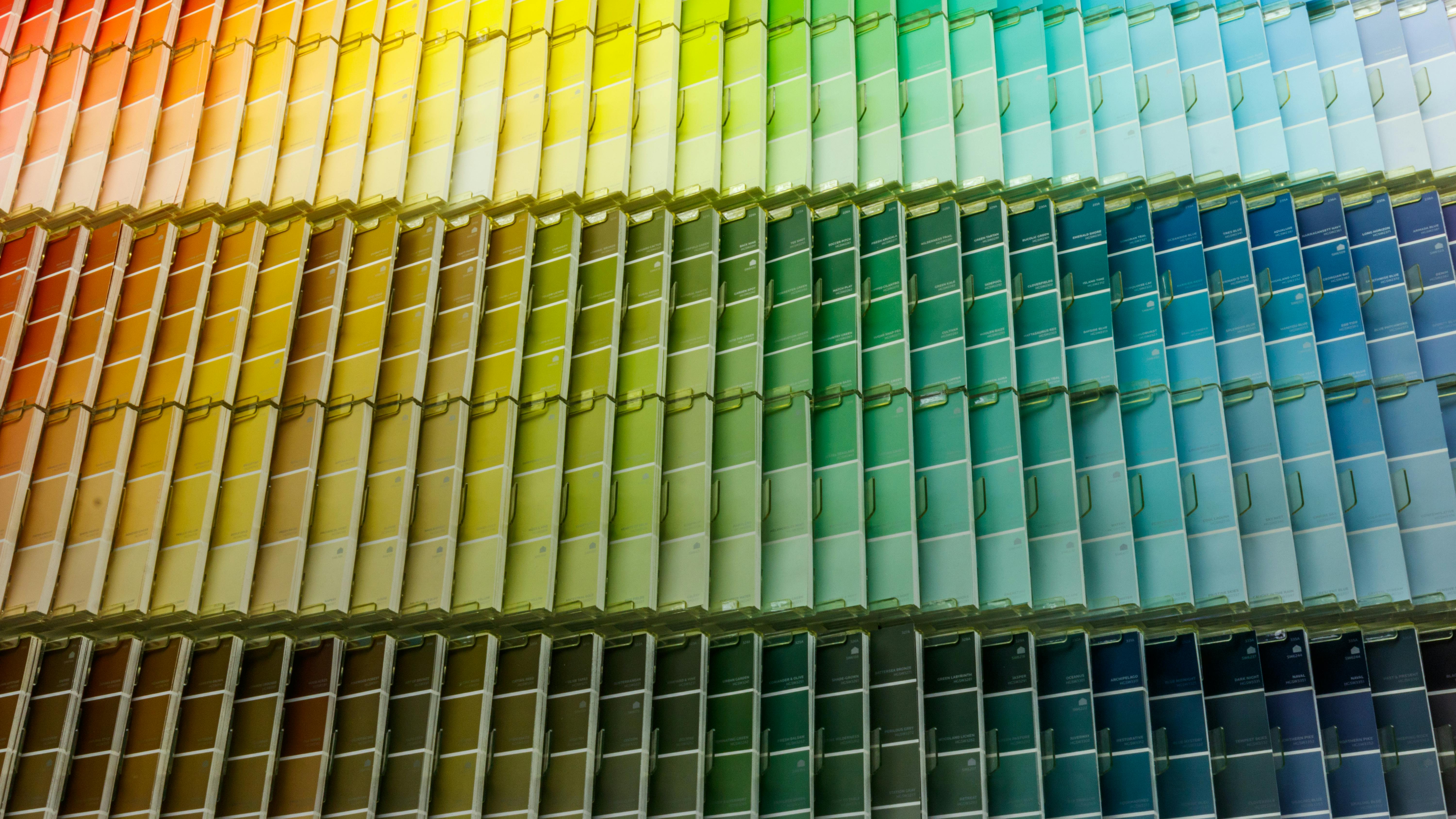 colorful array of Sherwin Williams paint samples