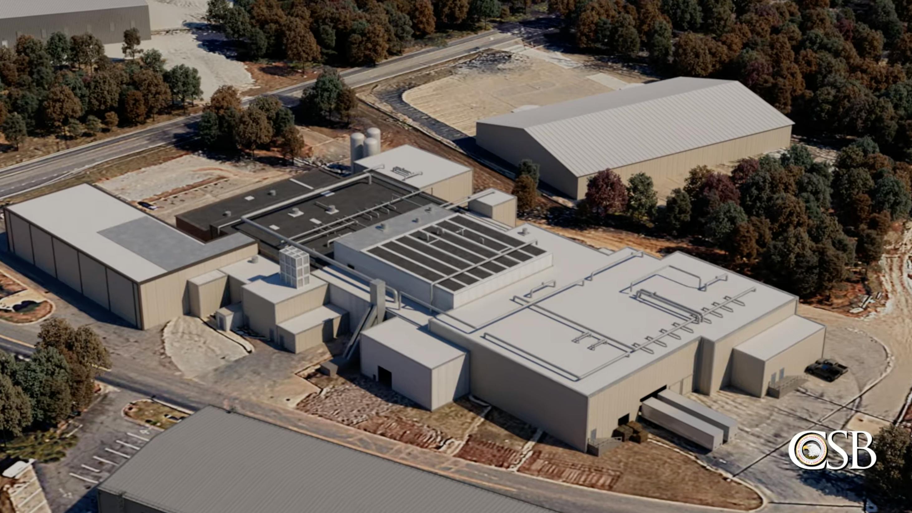Screenshot of 3D aerial animation of FFG manufacturing facility