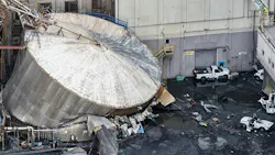 Aerial view of tank rupture at Nippon Dynawave Packaging’s pulp and paper mill in Longview, Washington
