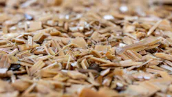 Closeup shot of pile of wood chips for biomass