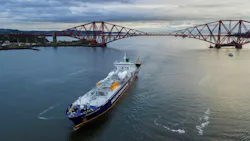 Aerial view of Ineos Dragon ship carrying shale gas for manufacturing