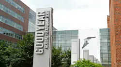 Sign in front of GoodYear global headquarters in Akron, Ohio