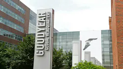 Sign in front of GoodYear global headquarters in Akron, Ohio