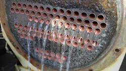 A fouled shell and tube exchanger is cleaned with chemicals