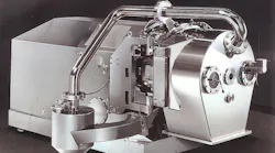 In an inverting filter centrifuge, the filter cloth inverts inside-out at high speed to roll the cake off the basket without a mechanical blade contacting the product.
