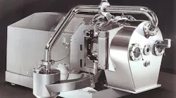 In an inverting filter centrifuge, the filter cloth inverts inside-out at high speed to roll the cake off the basket without a mechanical blade contacting the product.